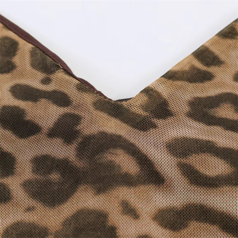 Leopard Print Spaghetti Strap A-Line Midi Dress