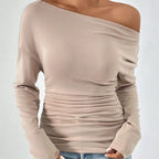 Skew-Neck Long Sleeve T-Shirt