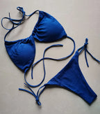 Solid Color Ruched String Bikini
