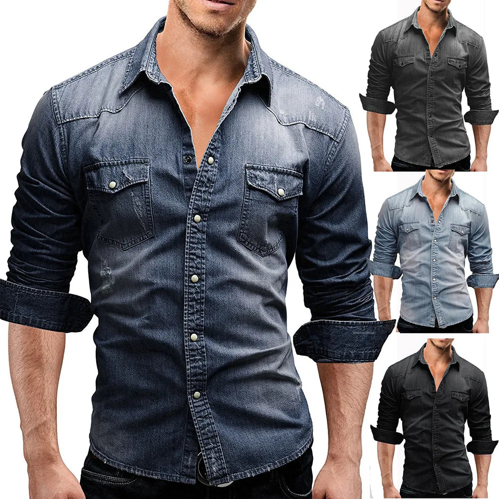 Solid Turn Down Collar Full Sleeve Single Breasted Simple Slim Fit Button Shirt