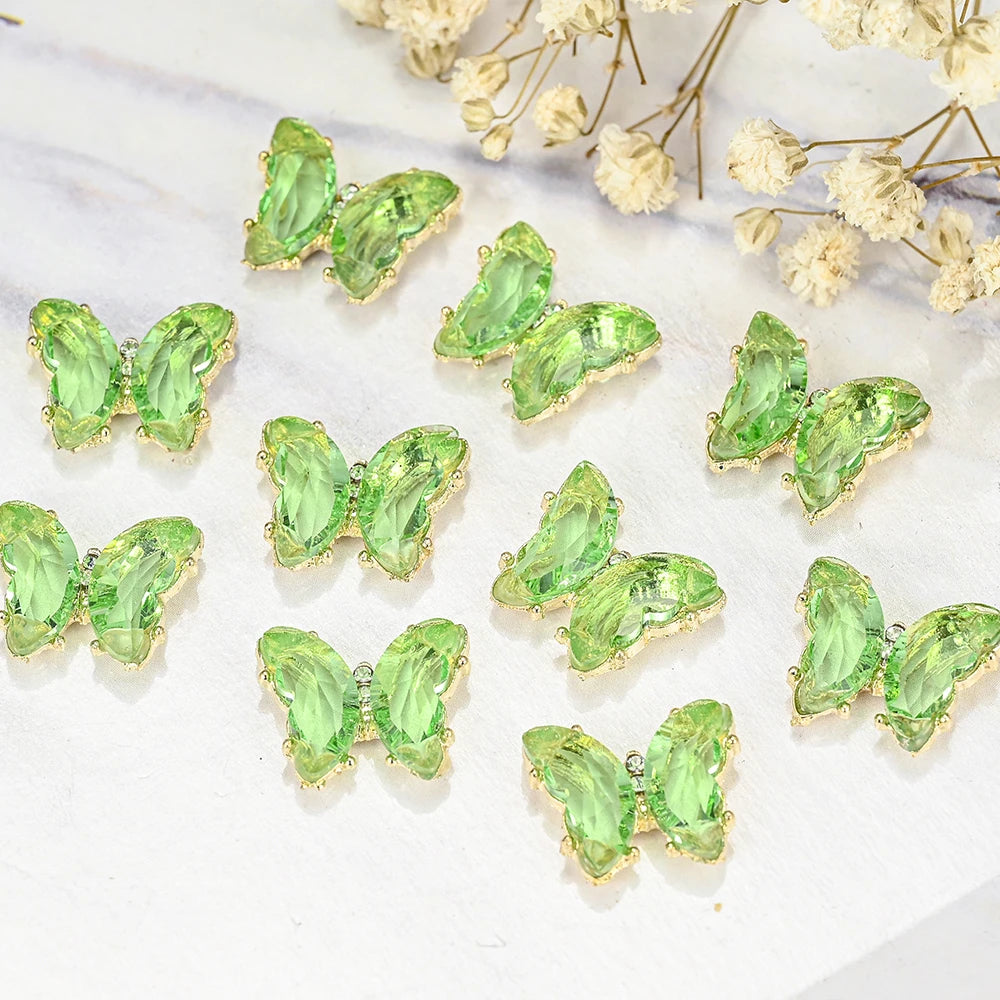 10Pcs Fairy Pink Zircon Nail Art 3D Charms Jewelry Butterfly Shaped Nail Crystal Alloy Decals 11*9mm Rhinestone Nail Decoration*