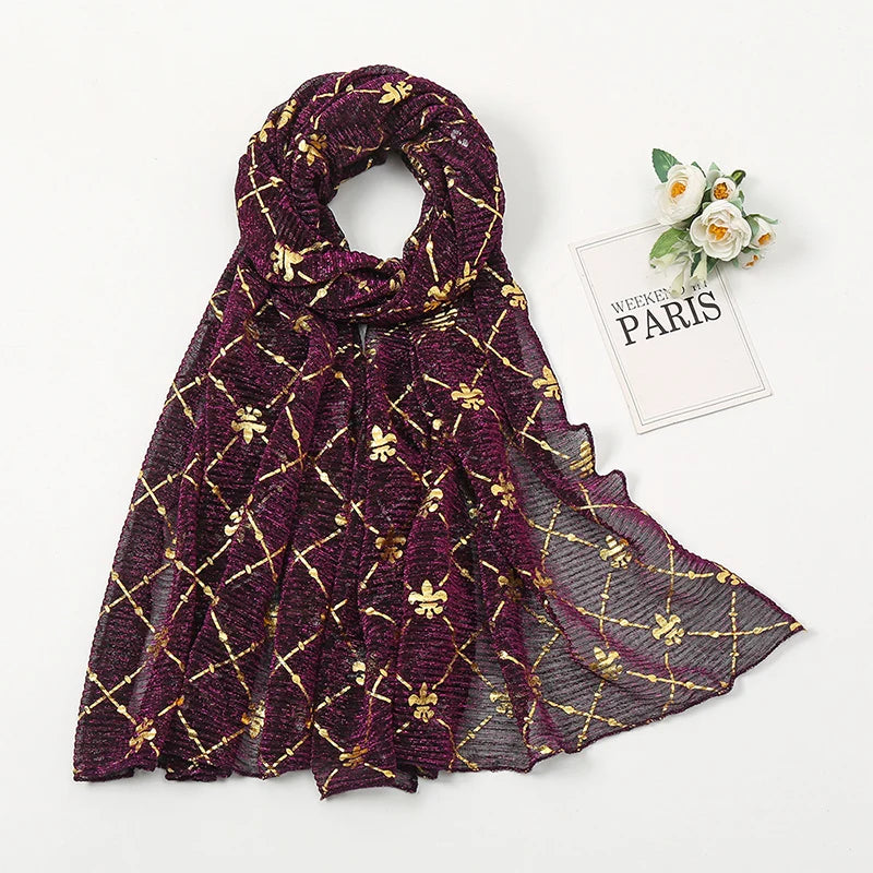 Muslim Chiffon Hijab Scarf Women Long Sequin Fabric Head Wrap For Women Hijabs Scarves Ladies Muslim Veil Jersey Hijabs