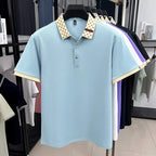 Short-Sleeve Polo with Geometric Print Collar Detail