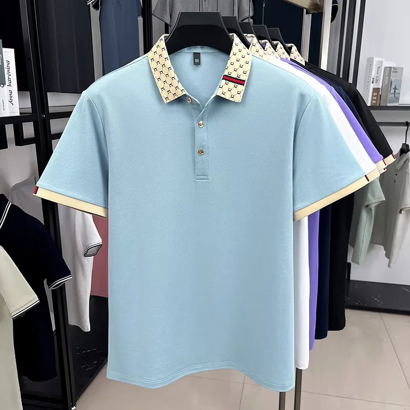 Short-Sleeve Polo with Geometric Print Collar Detail