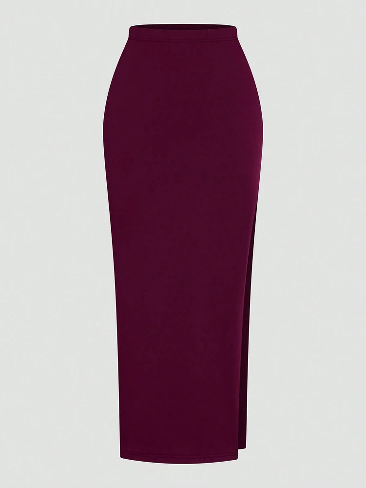 Swing Neck Top + Split Half Skirt Long Skirt Two Piece Set