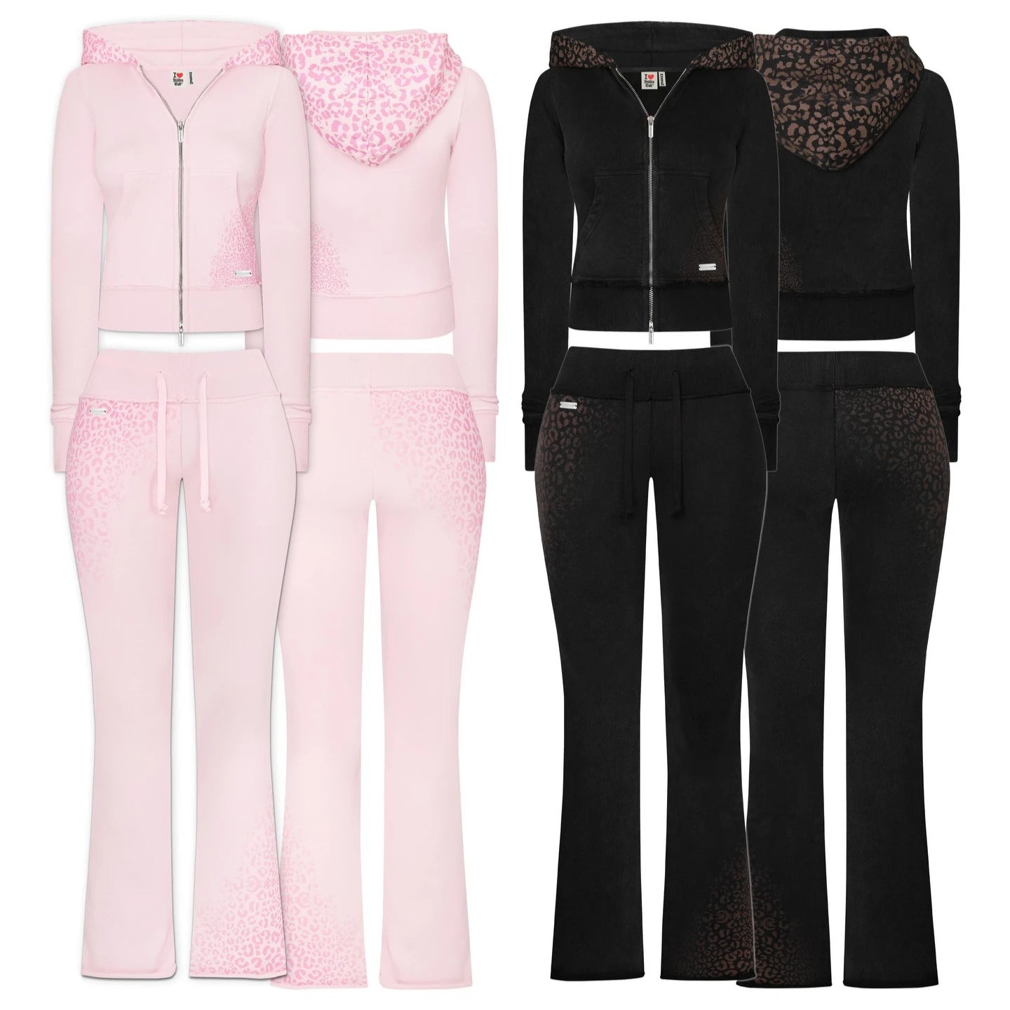 Leopard Print Graffiti Slim Zipper Hoodie Set