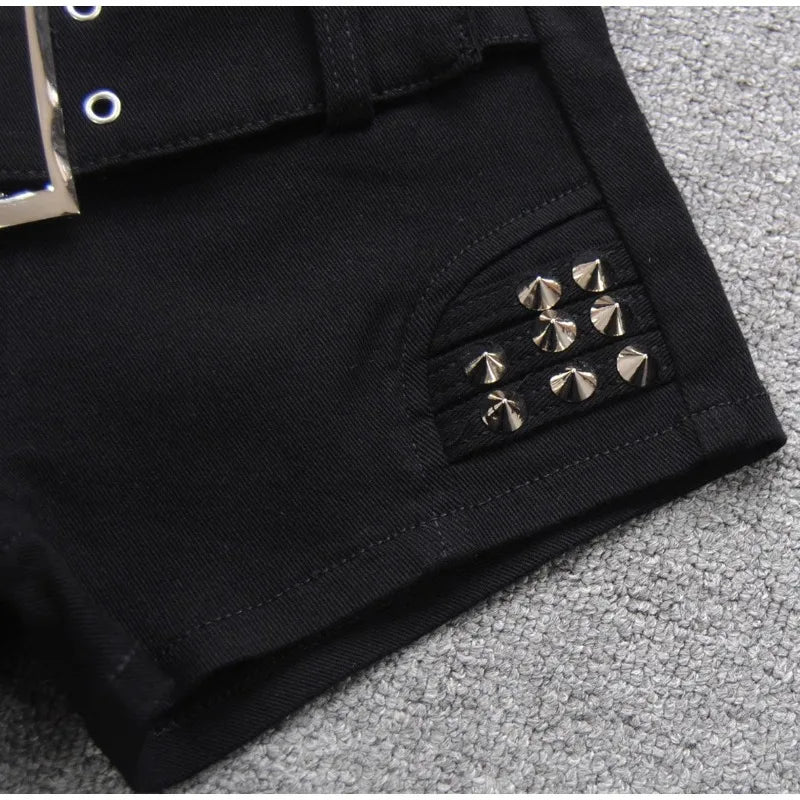 Low-Rise Black Denim Shorts