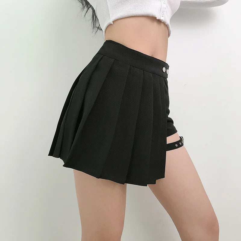 High Waisted Pleated Asymmetric Skort