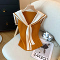 Sailor Collar Contrast Thin Knitted Tank