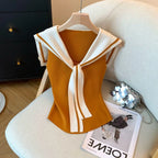 Sailor Collar Contrast Thin Knitted Tank