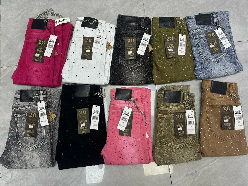 Rhinestone Denim Flared Jeans
