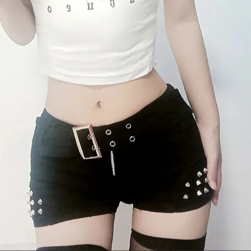 Low-Rise Black Denim Shorts