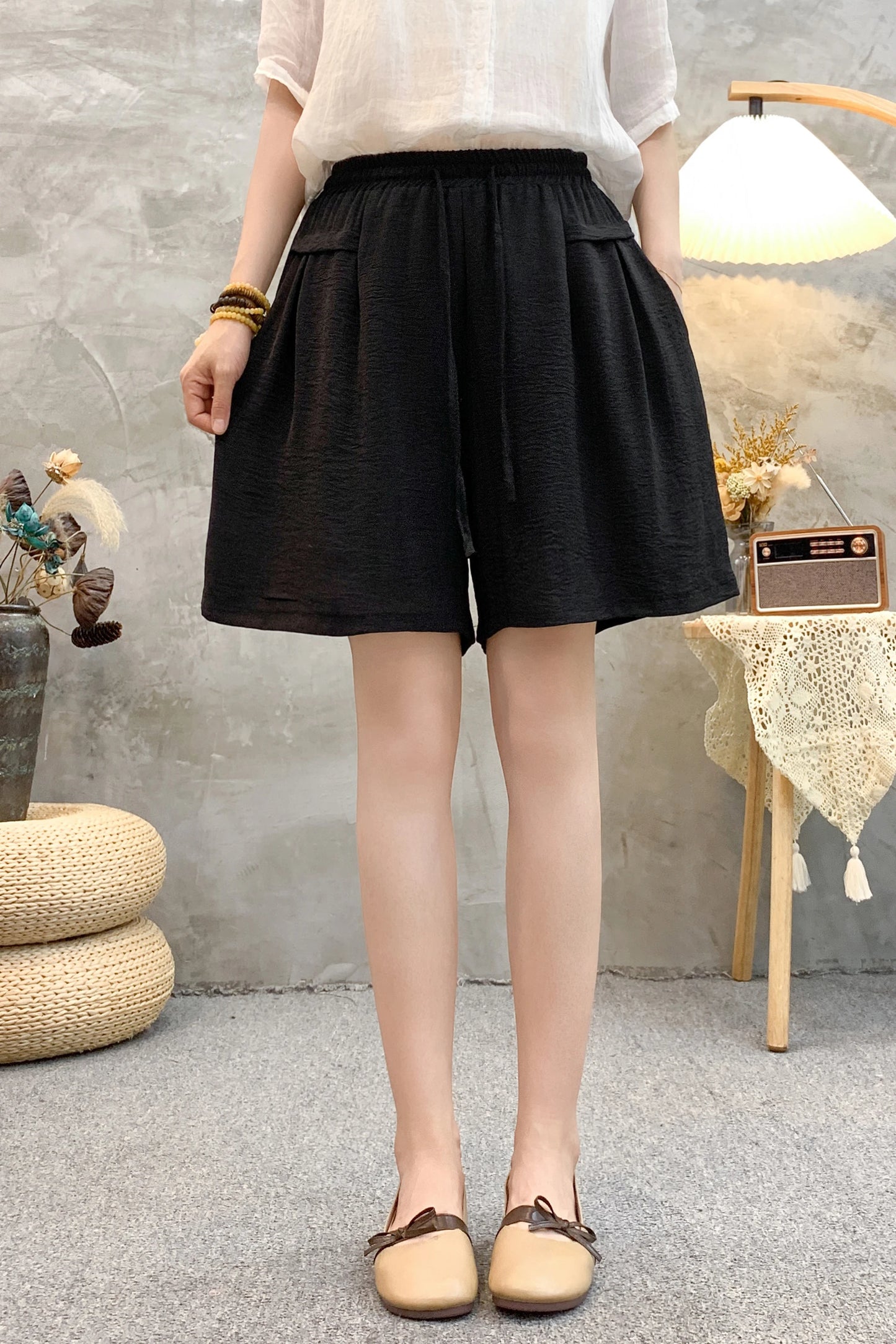 Waist Wide-Leg Shorts