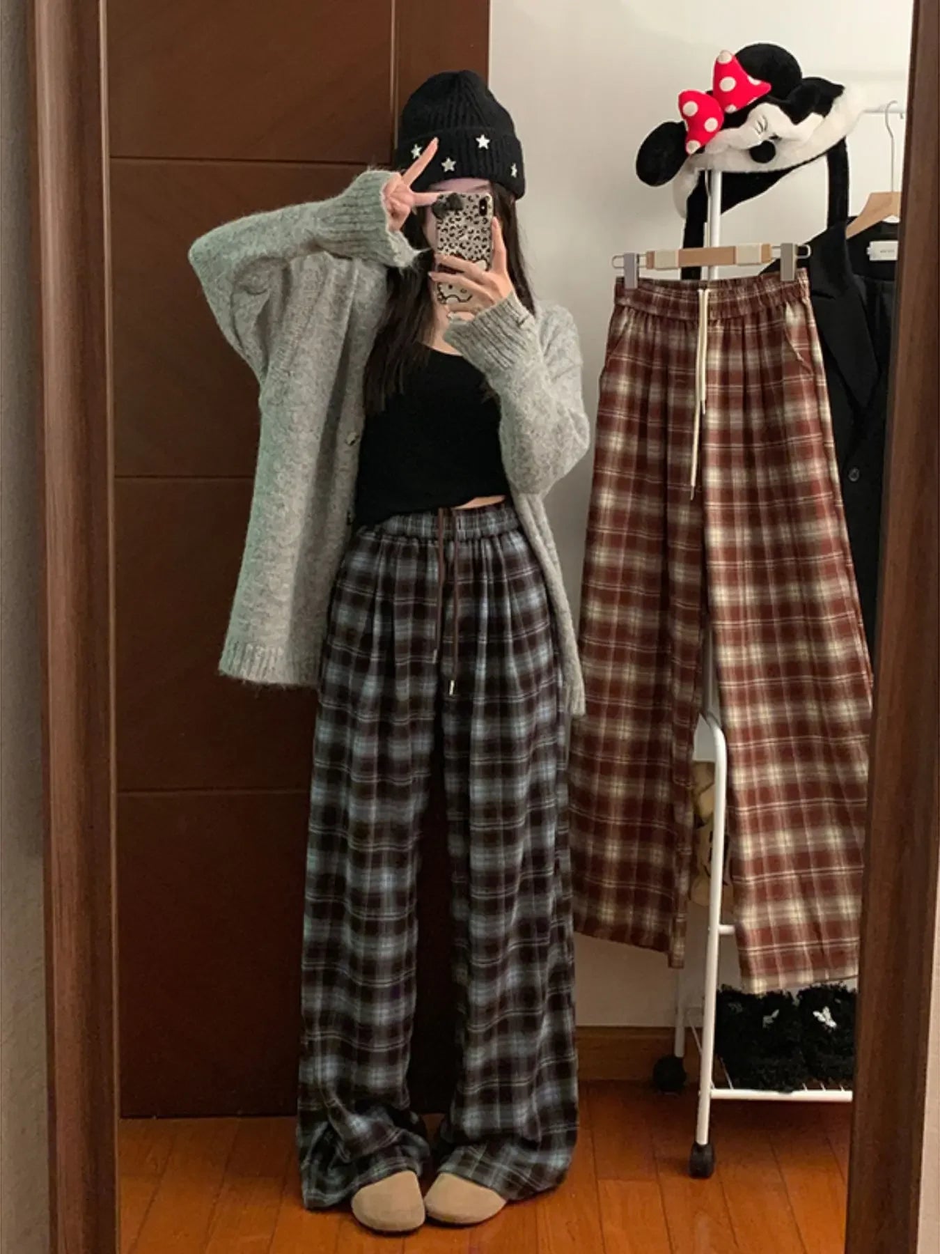 Straight Leg Plaid Pants