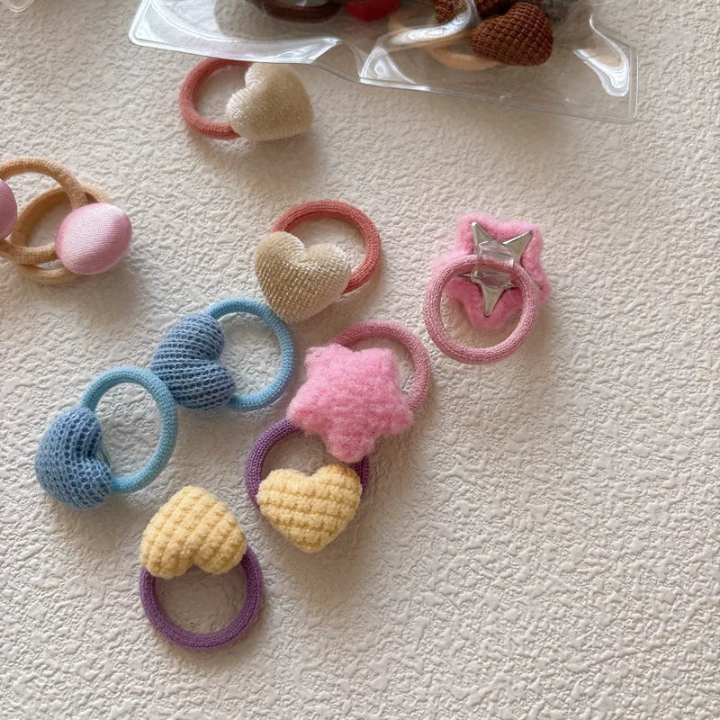 10PCS Korean Fashion Baby Girls Hair Ties Lovely Stars/Heart Girls Elastic Hair Bands Hair Accessories Baby Thumb Headwears Rope