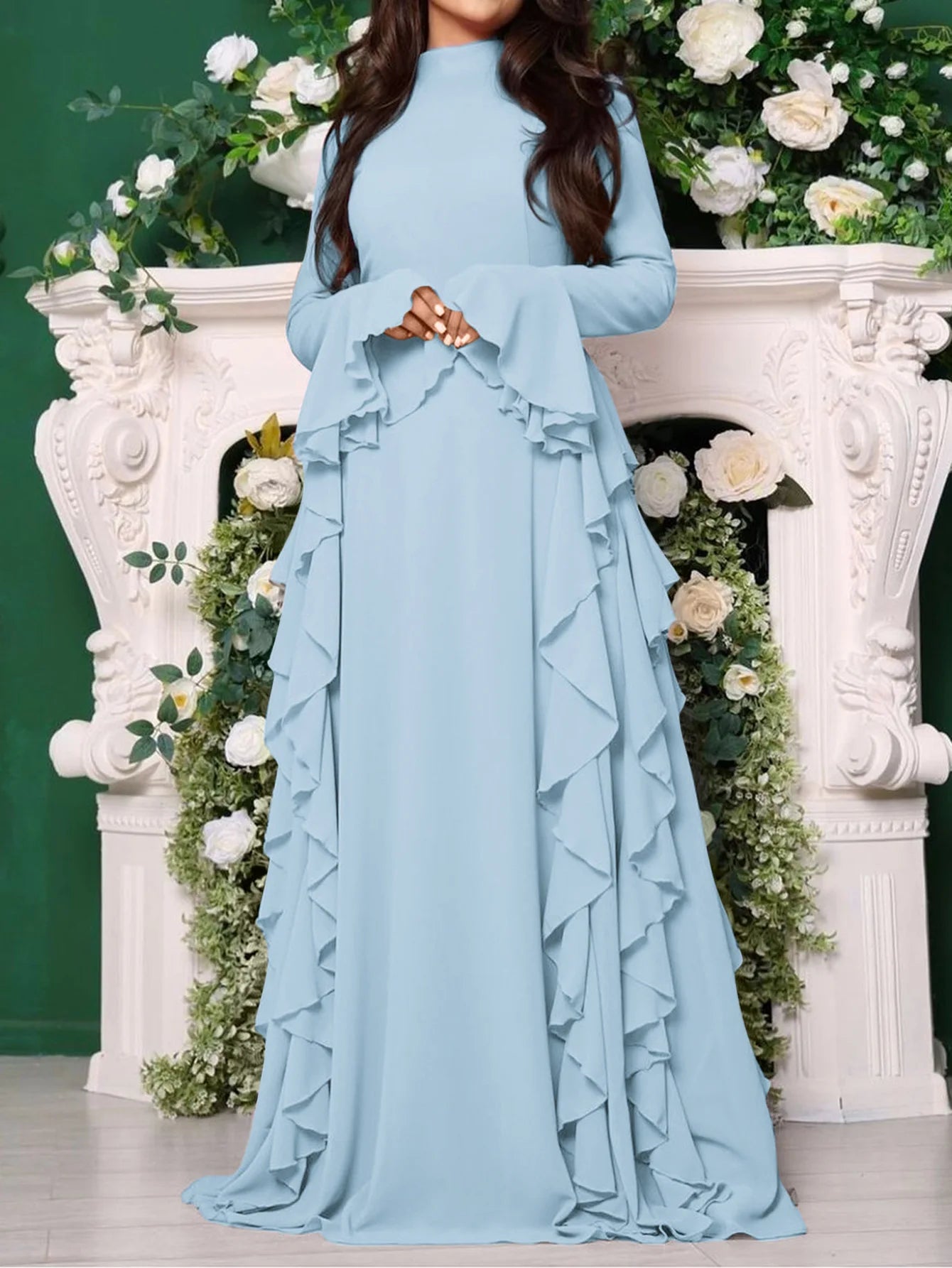 Eid Women Dress Muslim Abaya Ruffle Long Dresses Solid Vestido Largos Party Caftan Jalabiya Ramadan Dubai Kaftan Arab Robe 2025