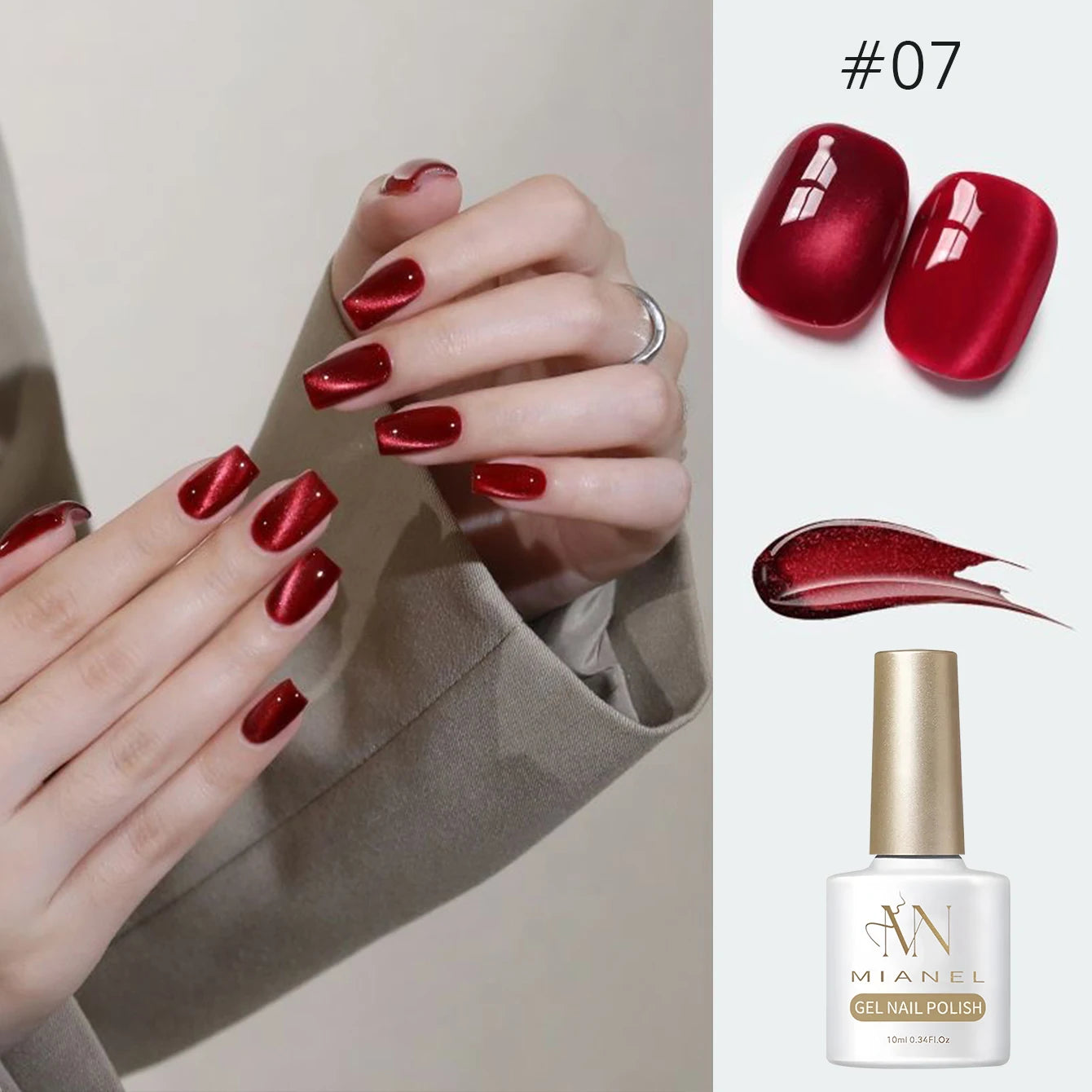 10ML 1-8PCS Red Cat Eye Nail Polish Red Nails 2026 New Cherry Wine Deep Red Glass Bead Magnet Cat Eye Spear Crystal Gel
