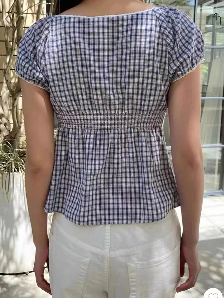 Gingham Puff Sleeve Top