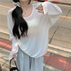 Cross-Cut Hollow Design Long-Sleeved T-Shirt