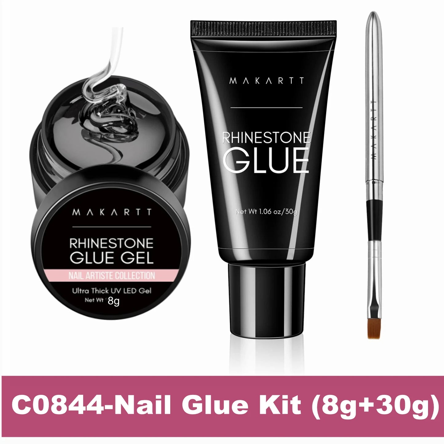 Makartt Nail Rhinestone Glue Gel Kit,  Clear Nail Gem Glue Gel Super Strong Adhesive Nail Art Glue for Nail Decorations 3D Stone