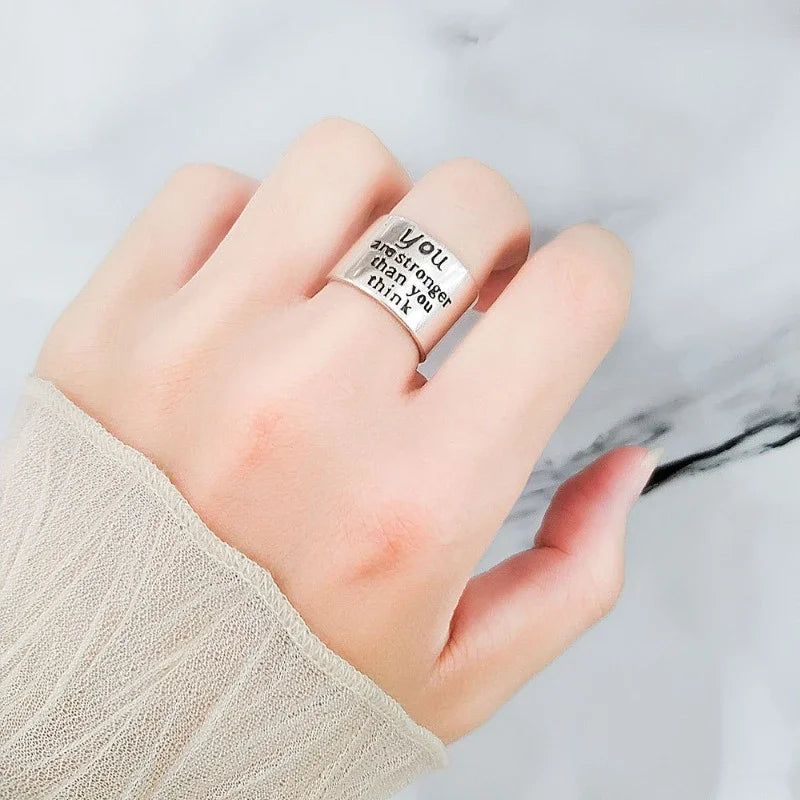 925 Sterling Silver Personality Wide Letters Adjustable Ring