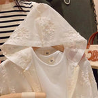 Lace Embroidery Hooded Sunscreen Coat Shorts Vest Three Piece Set