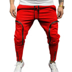 Solid Color Drawstring Casual Multi Zippers Pockets Trousers