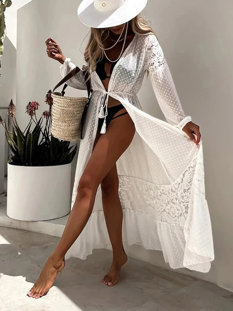 Lace Patchwork Bikini Chiffon Beach Dress Cover Up
