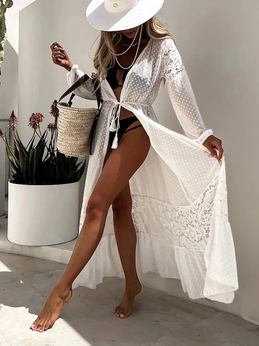 Lace Patchwork Bikini Chiffon Beach Dress Cover Up