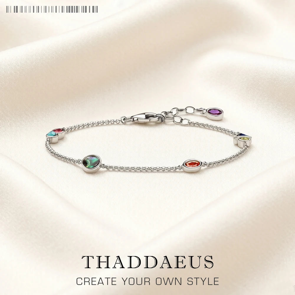 Bracelet Colourful Stones Playful Link Chain 925 Sterling Silver