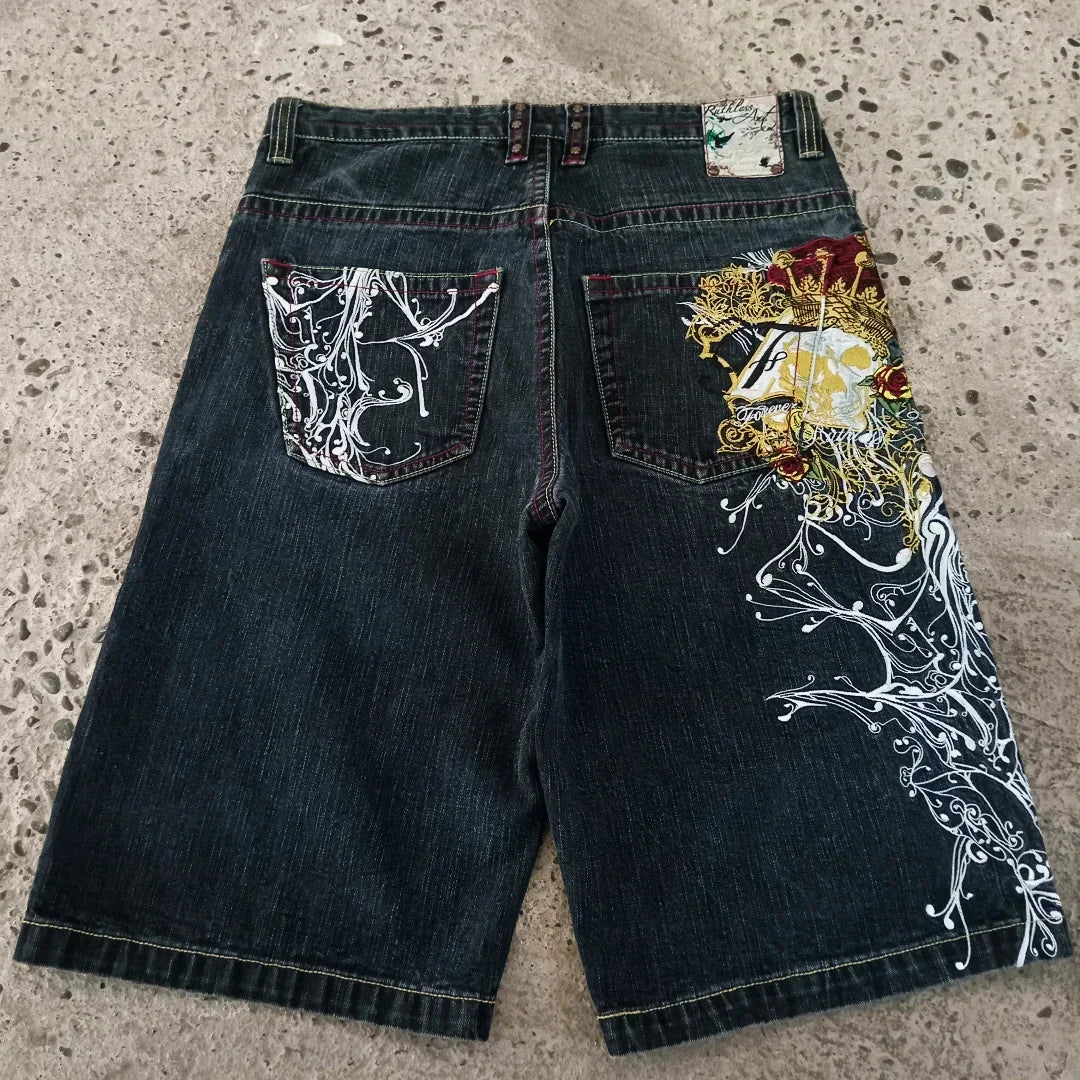 Pattern Denim Shorts