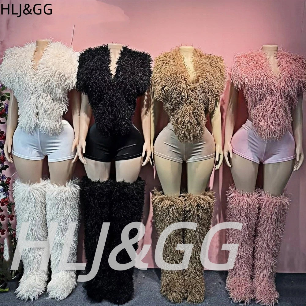 HLJ&GG Fashion Fur Sleeveless Vest Two Piece Set
