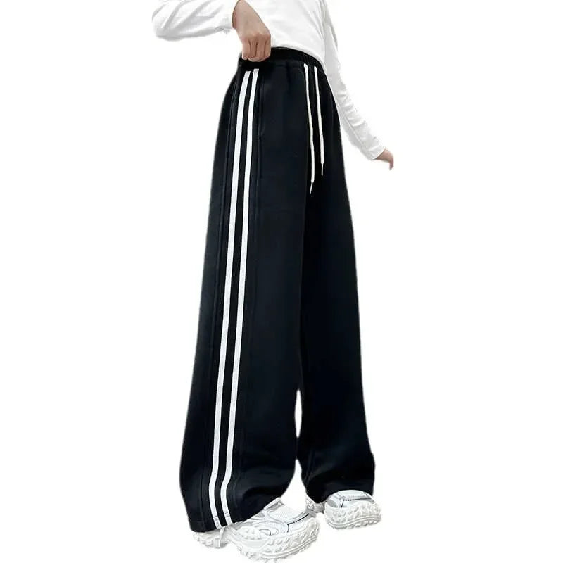 Side Striped Junior Girl Sports Pant Elastic Waist School Girl Straight Pant Dog Print Trouser