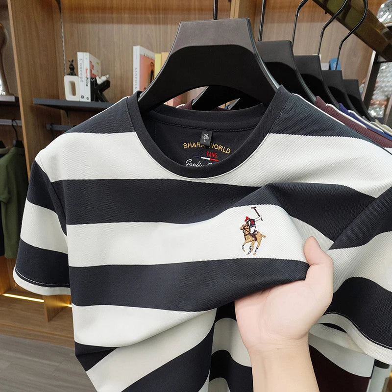 Striped Round Neck Short Sleeved T-Shirt