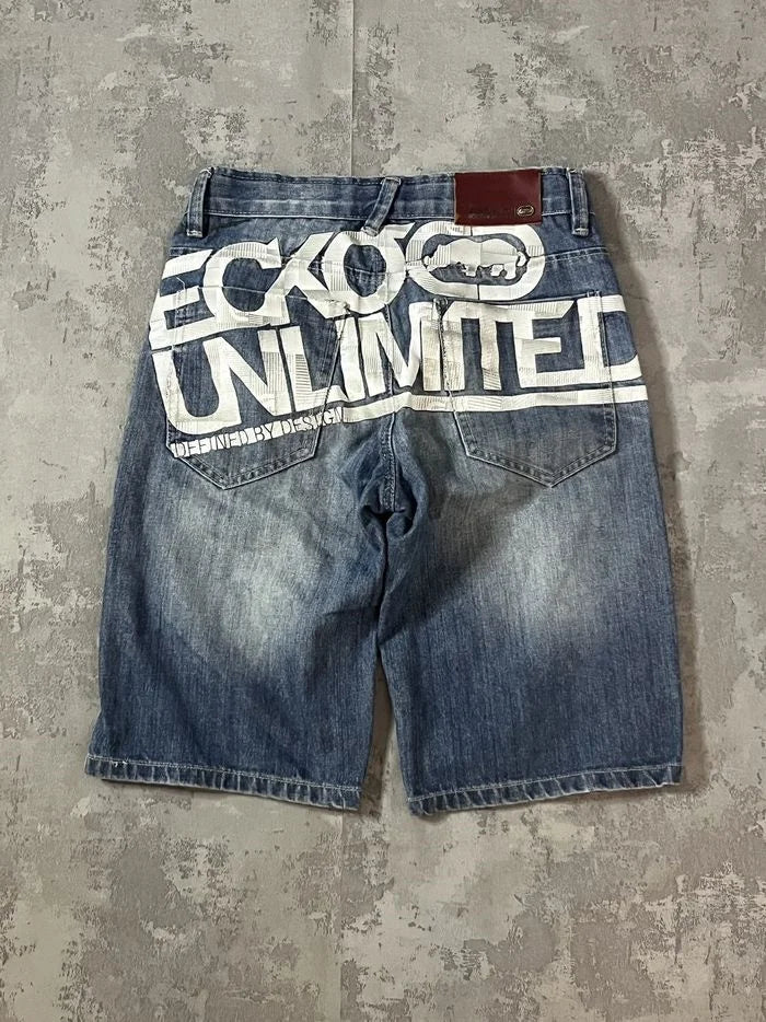 Pattern Denim Shorts