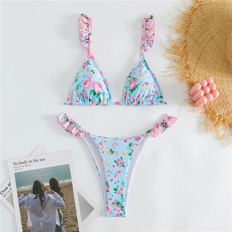 Light Blue Floral Print Bikini