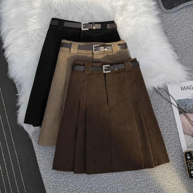 High Waist Corduroy A-Line Mini Skirt