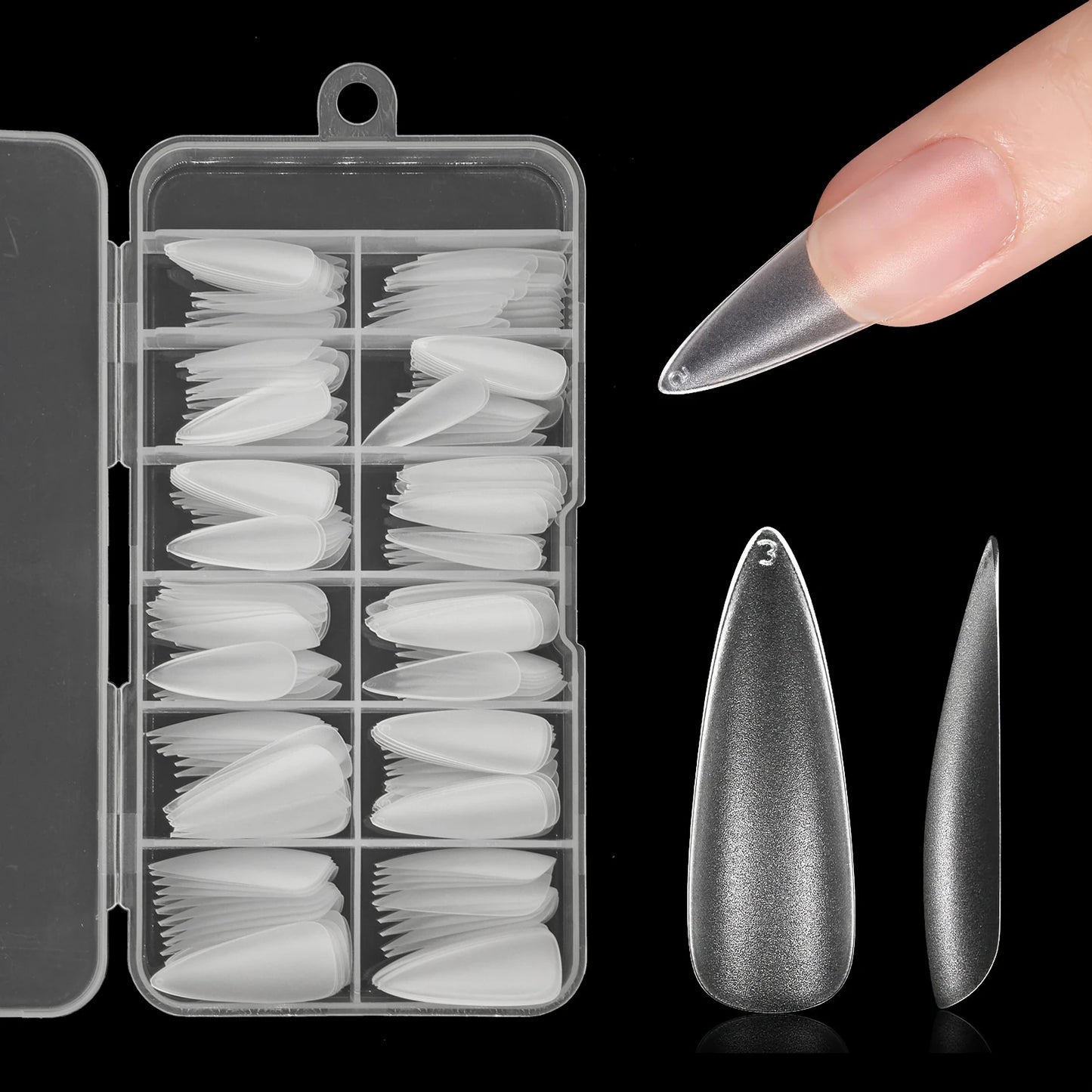 240pcs Long Coffin/Medium Stiletto Fake Nail Tips, Matte Soft Gel X Nail Tips, 12 Sizes Full Cover ABS False Press on Nails Tips