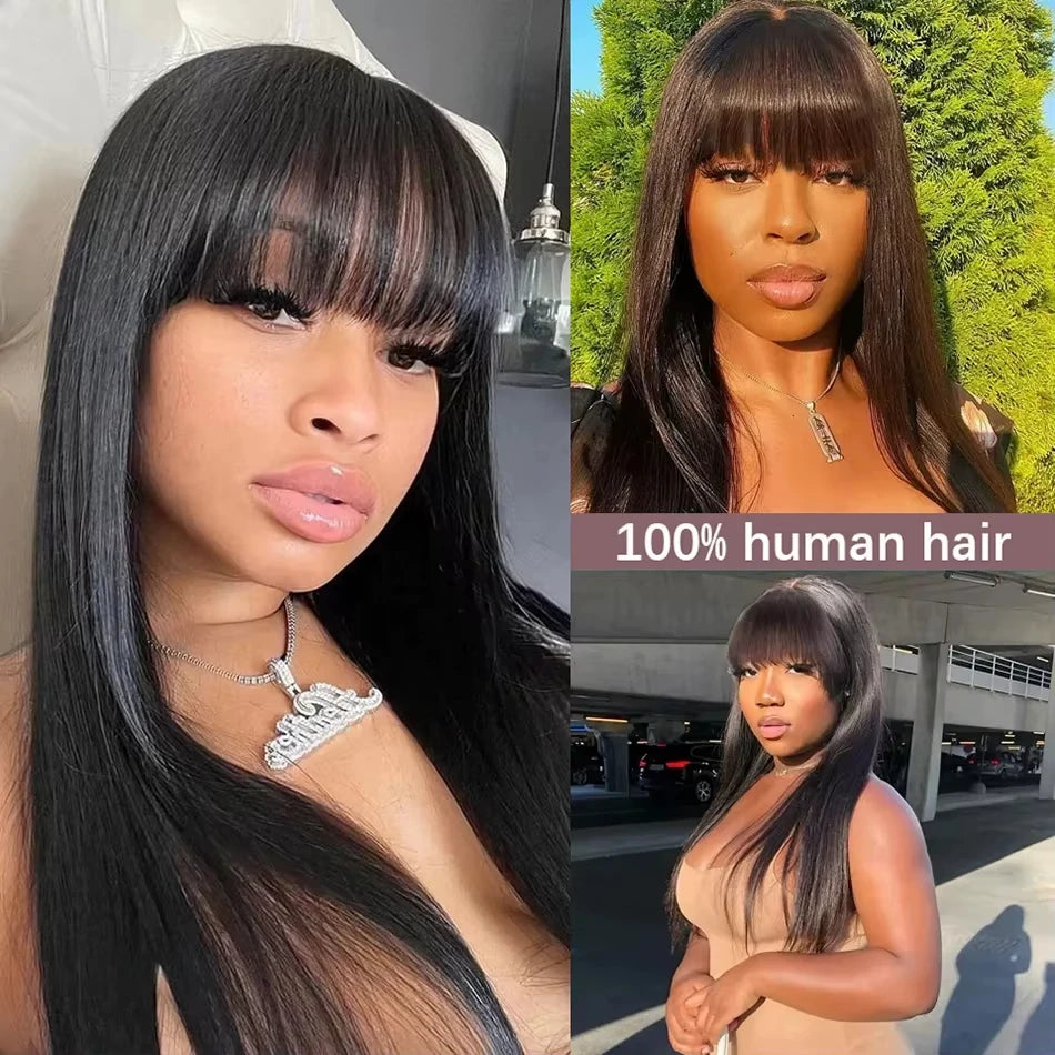 Straight Human Hair Wig With Bangs