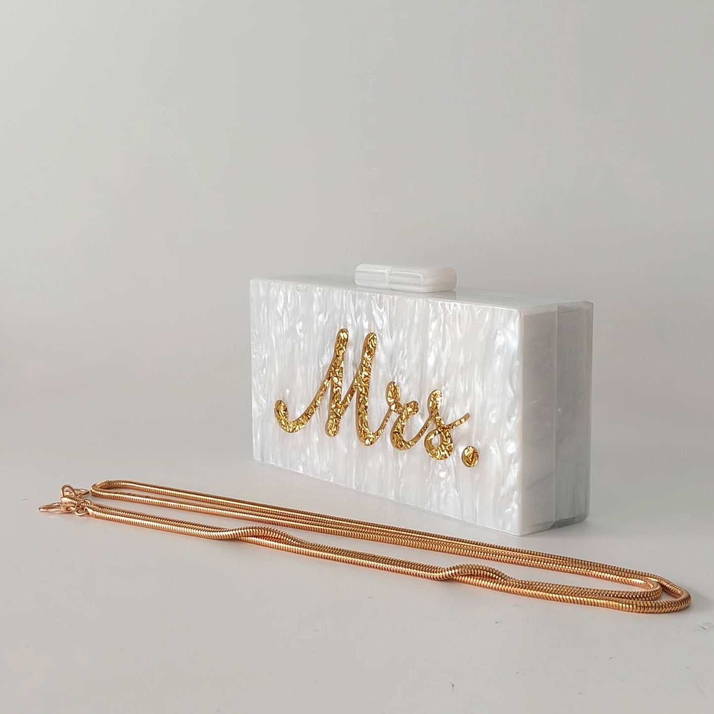 Pearl Marble White Letter Name Mrs Acrylic Box Evening Clutch Purse Womenunique PVC Long Female Mini Purses Wedding Party Bags