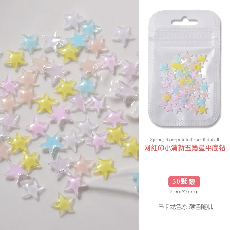 50PCS Aurora Acrylic 3D Nail Art Bow Charm For Nails Decoration Design Kawaii Manicure Accessories Bow-knot DIY Craft Supplies