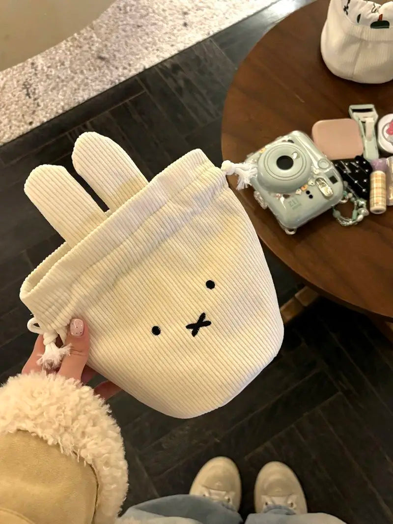 Miffy Kawaii Corduroy Bundle Pocket Cute Portable Large Capacity Storage Bag Makeup Bag Drawstring Handbag Cute Gift Toy