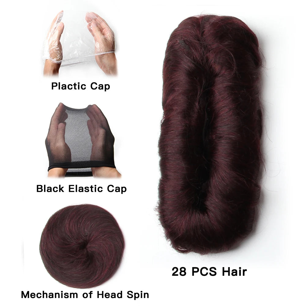 28pcs/Lot Human Hair Extensions Indian Raw Human Hair Bundles with Closures 1B 99J 30 4 Colored Bundles