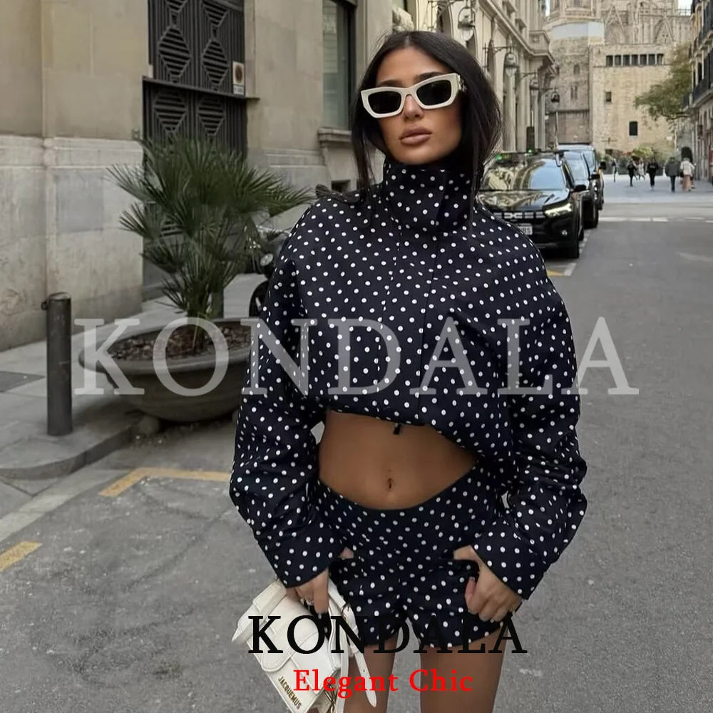 Polka Dot Jacket Stand-up Collar Bubble Yarn Loose Jacket