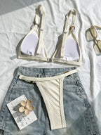 Splicing Ribbed High Cut Ring Mini Bikini