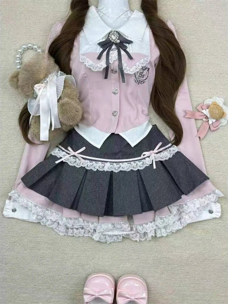 Sweet Preppy Style Two Piece Set