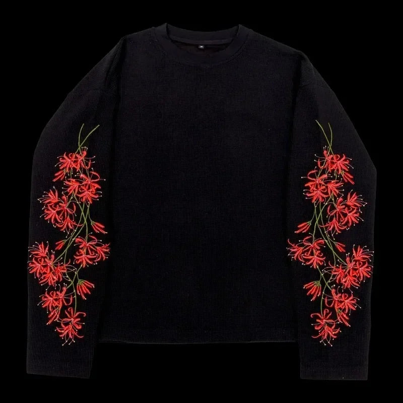 Flower Embroidered Sleeves Tee