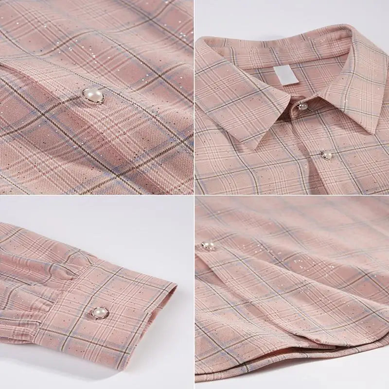 Cold-Shoulder Plaid Button-Down with Bow Sleeves