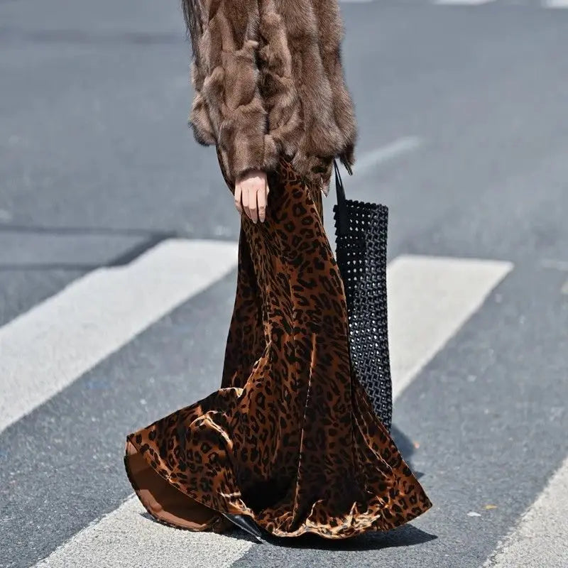 Leopard Print Velvet Pendulum Skirt