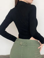 Metal Button Zipper Bodysuit